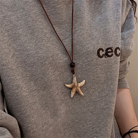 Летние пляжные ожерелья с подвеской из акрила в виде морской звезды, шнур из искусственной замши, регулируемые, с деревянных бусин