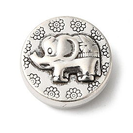 Tibetan Style Alloy Beads, Flat Round with Elephant