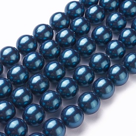 Electroplate Shell Pearl Beads Strands, Round