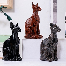 Decoraciones de exhibición de piedras preciosas naturales de gato egipcio, adorno de piedra de energía reiki