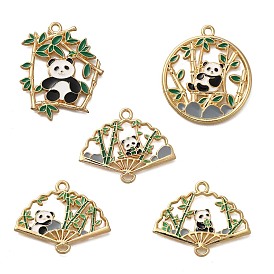 Rack Plating Panda Theme Alloy Enamel Pendants, Golden