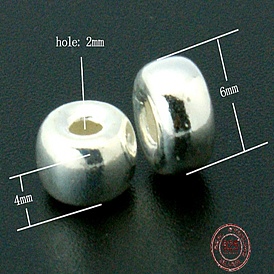 925 plata esterlina granos del espaciador, Rondana plana, 6x4 mm, agujero: 2 mm