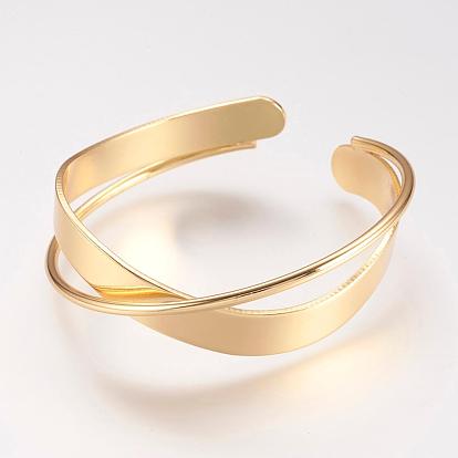 Brass Cuff Bangle, Mixed Style, Real 18K Gold Plated