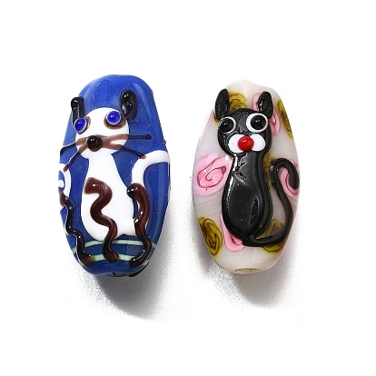 Бусины лэмпворк , овальные с кошкой