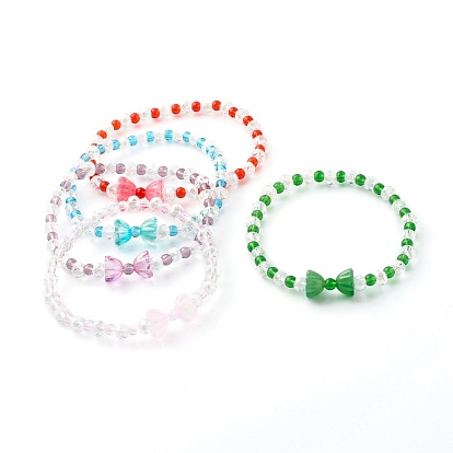 Glass Beads Stretch Bracelets, Bowknot