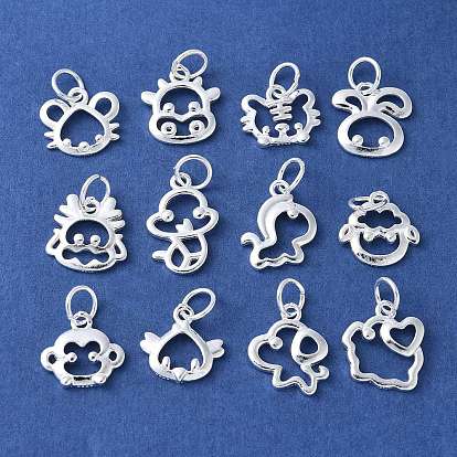 925 подвески из стерлингового серебра с изображением китайского зодиака, с прыжковых колец, серебряный цвет гальваническим