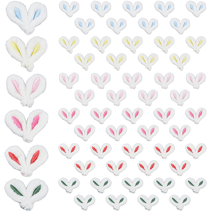 60шт. 6цвета, полиэстер, нашивки в виде заячьих ушек с вышивкой, пришиваемые к одежде, аксессуары для одежды