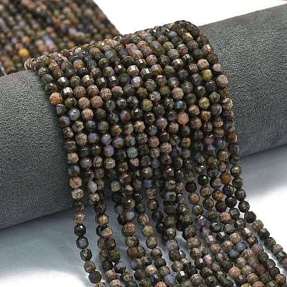 Бусы из натурального глаукофана, энергетическая призматическая огранка с двойными концами бусины, граненые двухконусные