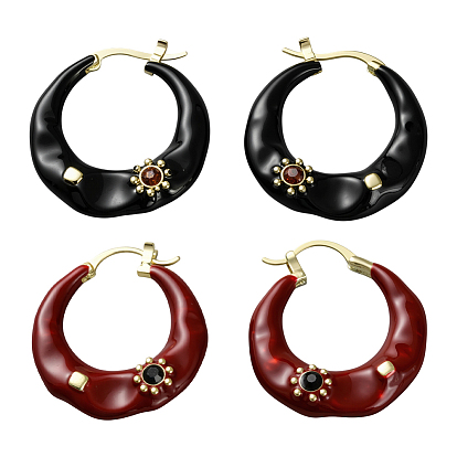 2 пары 2 серьги-кольца из цветного сплава со стразами, цветок, золотые