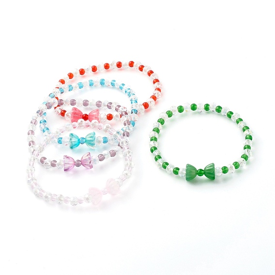 Glass Beads Stretch Bracelets, Bowknot