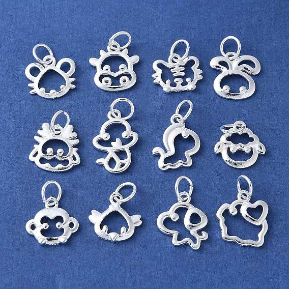 925 подвески из стерлингового серебра с изображением китайского зодиака, с прыжковых колец, серебряный цвет гальваническим
