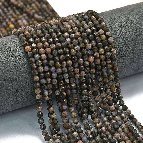 Бусы из натурального глаукофана, энергетическая призматическая огранка с двойными концами бусины, граненые двухконусные