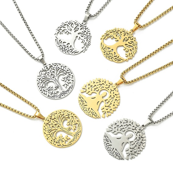 Подвеска из нержавеющей стали ожерелья, цепи коробки, древо жизни