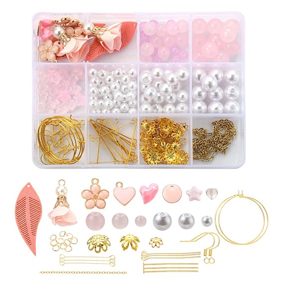 DIY-Schmuck machen Kits, einschließlich Kunstwildleder & Eisen & Acryl & Legierung Emaille & Messing Anhänger, Stern & Herz Glasperlen, runde abs plastikperlen, 304 Edelstahl- und Eisenmessingbeschläge