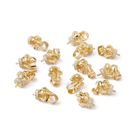 Brass Cubic Zirconia Cup Pearl Peg Bails Pin Pendants, Crown Charm, for Half Drilled Beads