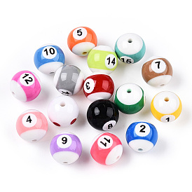 Opaque Resin Billiards Beads, Round Beads with Number