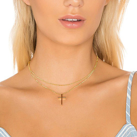 Fashion Simple Double Cross Necklace Religious Cross Necklace
