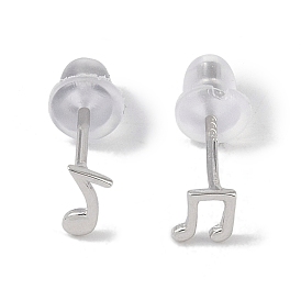 Musical Note Rhodium Plated 999 Sterling Silver Stud Earrings for Women, with 999 Stamp