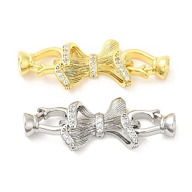 Rack Plating Brass Micro Pave Clear Cubic Zirconia Fold Over Clasps, Long-Lasting Plated, Bowknot