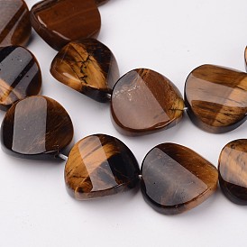 Natural Tiger Eye Bead Strands, Twist Round, 16x6mm, Hole: 1mm, about 24pcs/strand, 15.4 inch