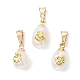 Натуральные обереги из культивированного пресноводного жемчуга в форме риса с кусочками раковины из сплава., цветочный белый