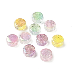 UV Plating Rainbow Iridescent Acrylic Beads, Crackle Beads, Flat Round