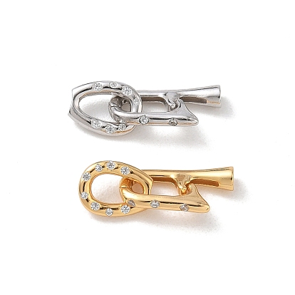 925 fermoirs déployants en argent sterling avec micro pavés de zircone cubique transparents, ovale, crémaillère plaquage, plaqué longue durée