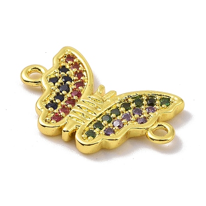 Real 18K Gold Plated Brass Micro Pave Cubic Zirconia Connector Charms, Butterfly Links