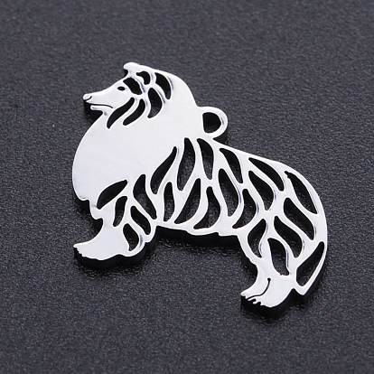 201 Stainless Steel Dog Pendants, Laser-Cut, Hollow, Rough Collie