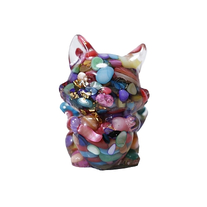 Resin Nine-tailed Fox Display Decoration, with Gold Foil Shell Chips inside Statues for Home Office Decorations