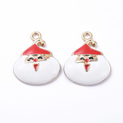 Golden Plated Alloy Enamel Pendants, for Christmas, Smiling Santa Claus