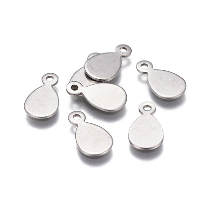 201 Stainless Steel Stamping Blank Tag Charms, Teardrop