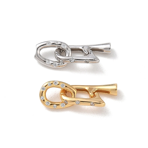 925 fermoirs déployants en argent sterling avec micro pavés de zircone cubique transparents, ovale, crémaillère plaquage, plaqué longue durée