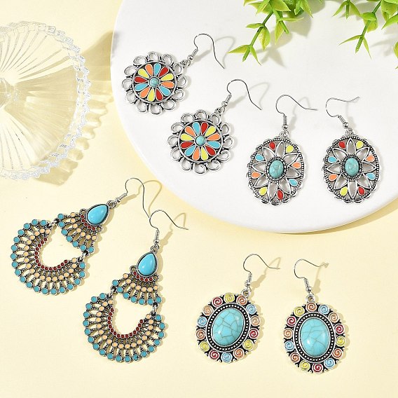 Богемные серьги-подвески из сплава эмали и синтетической бирюзы для женщин., с  латунными крючками для серег