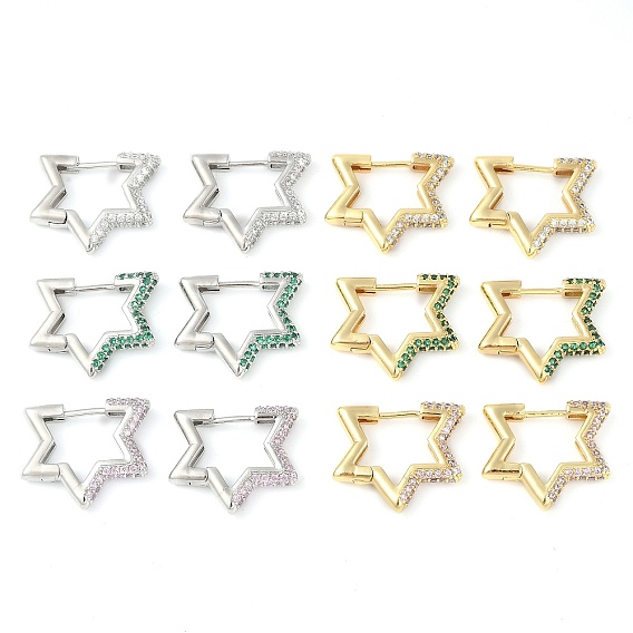 Серьги-кольца со звездой из латуни с микропаве из кубического циркония, долговечный, без свинца и без кадмия, реальный 18 k позолоченный