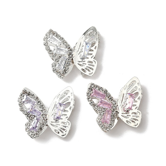 Латунные микро проложить кубического циркония бусы, без кадмия и без свинца, бабочка, со стразами