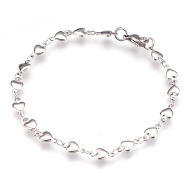 304 Stainless Steel Link Bracelets, with Lobster Claw Clasps, Heart