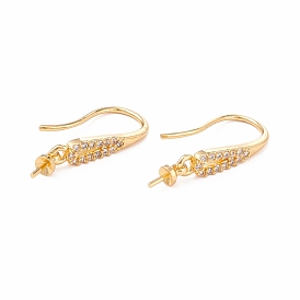 Rack Plating Brass Micro Pave Cubic Zirconia Earring Hooks, with Pin Bails, Long-Lasting Plated