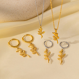 День святого Валентина 304 Серьги-кольца из нержавеющей стали, цветок розы