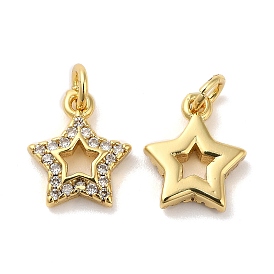 Brass Micro Pave Cubic Zirconia Pendants, Cadmium Free & Lead Free, Long-Lasting Plated, with Jump Ring, Star