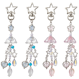 4шт 2 цвета медузы стеклянные подвесные украшения, сплав звездочка поворотные застежки подвески для украшения сумок