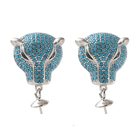 Cubic Zirconia 925 Sterling Silver Stud Earring Findings for Women, Real Platinum Plated, Leopard