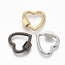 Brass Screw Carabiner Lock Charms, for Necklaces Making,  Heart