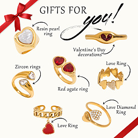 304 Кольца из нержавеющей стали с кубическим цирконием и пресноводным жемчугом, сердце