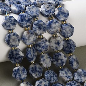 Натуральное синее пятно нитки из бисера яшмы, граненый шестиугольный разрез, шестиугольник, с бисером