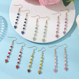 Серьги-подвески в форме сердца 304 из нержавеющей стали и стеклянного бисера, с природных драгоценных камней, золотые