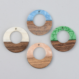 Opaque Resin & Walnut Wood Pendants, Ring