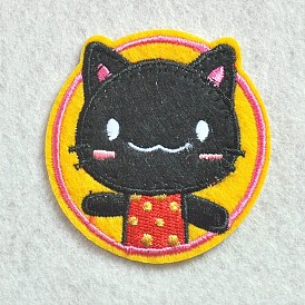 Computerized Embroidery Cloth Iron on/Sew on Patches, Costume Accessories, Appliques, Flat Round with Cat