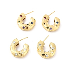 Cubic Zirconia C-shap Stud Earrings, Real 18K Gold Plated Half Hoop Earrings for Women, Cadmium Free & Lead Free