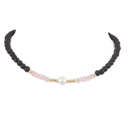 Collares de cuentas de roca de lava natural, granos de cristal collares, rondo